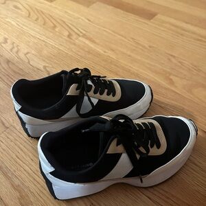 Project Cloud Black, White & Tan Chunky Lace-Up Sneakers